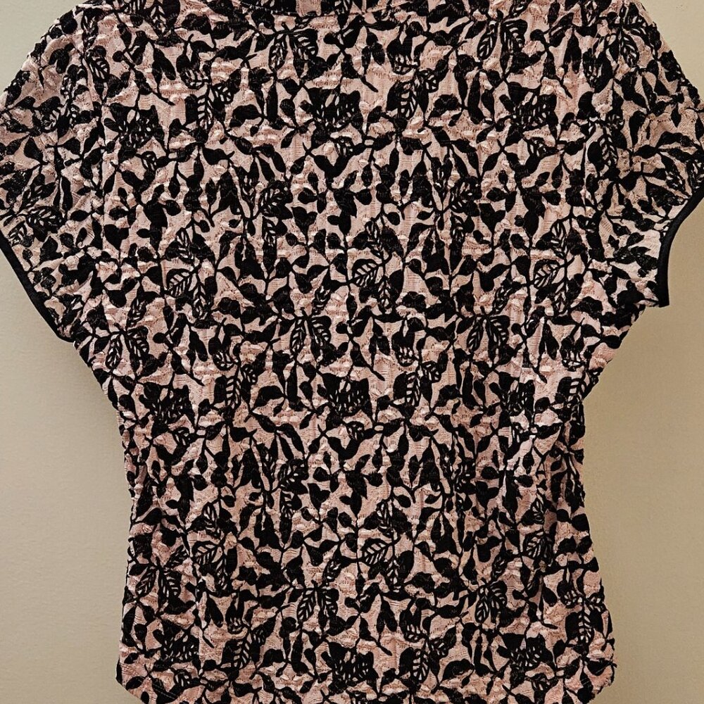 GREAT PRICE!!INC Pink and Black Nylon Top with Black Trim and Covered Buttons, L - Picture 3 of 3
